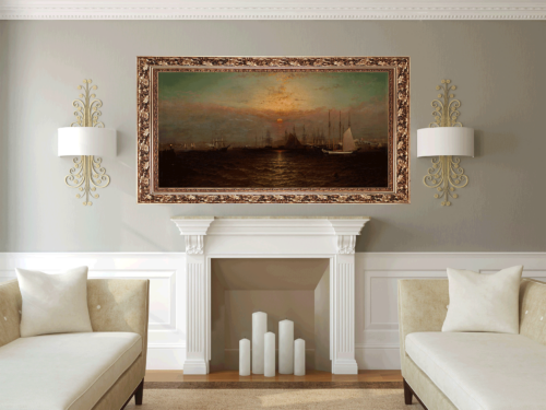G. Baker - New York harbor with Brooklyn bridge