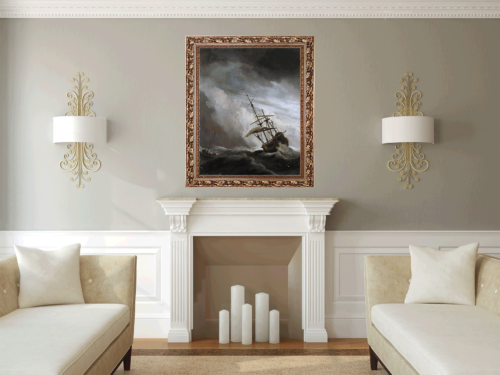 Willem van de Velde – A ship in a need in a raging storm